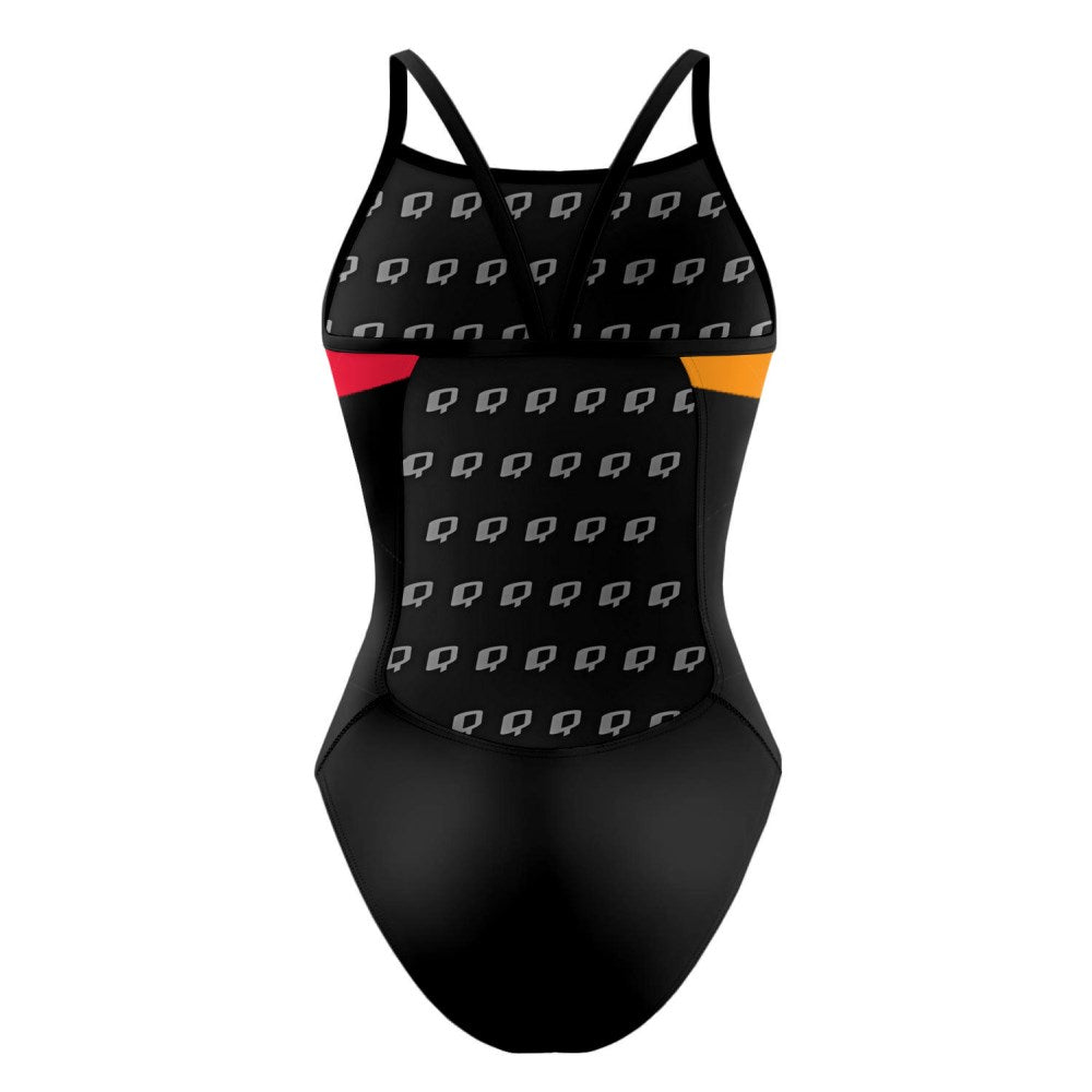Tricolor Black, Orange and Red - Sunback Tank Swimsuit