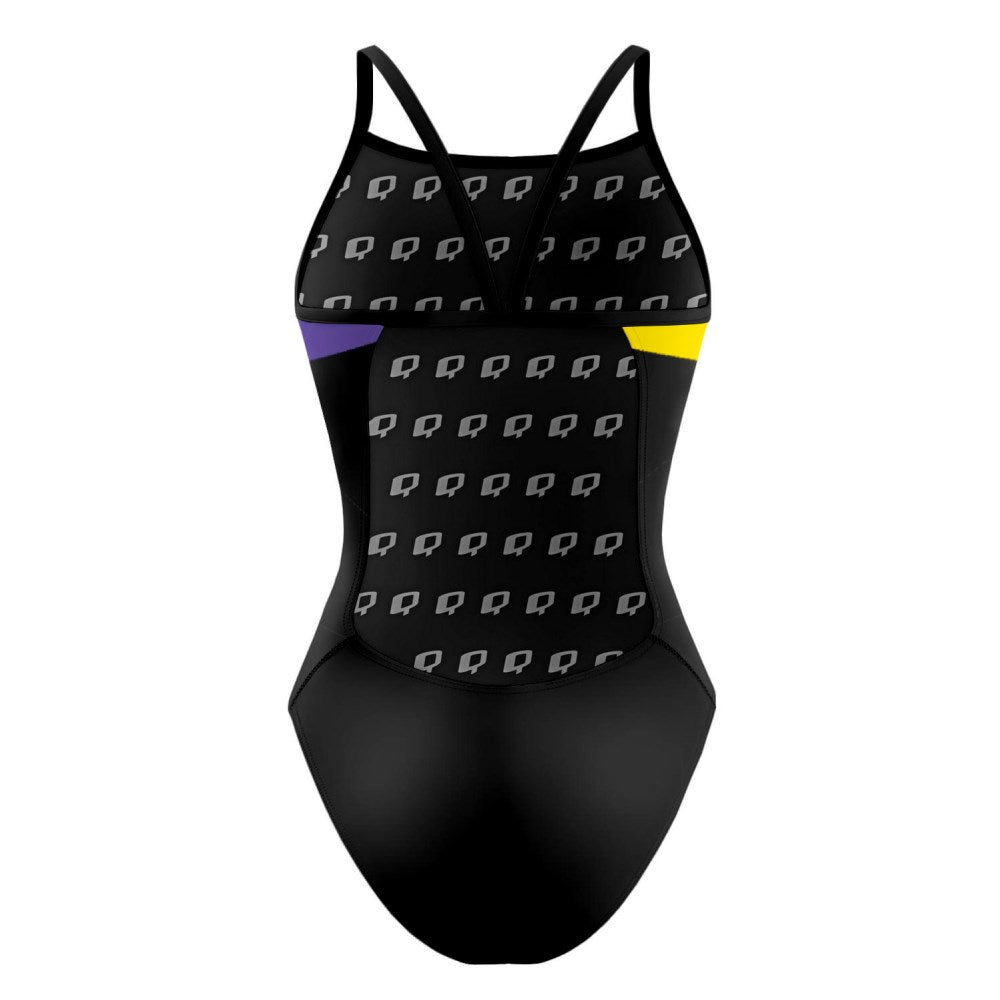 Tricolor Black, Yellow and Purple - Sunback Tank Swimsuit