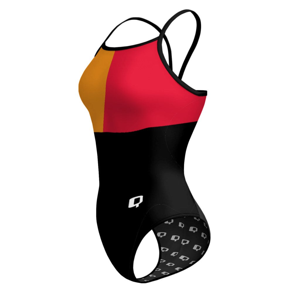 Tricolor Black, Orange and Red - Sunback Tank Swimsuit