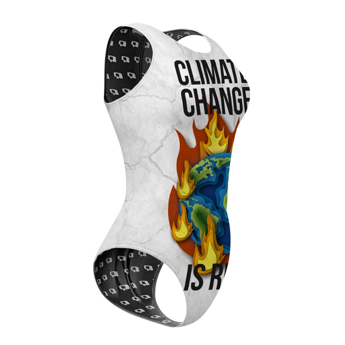 Climate Strike_White - Women Waterpolo Swimsuit Classic Cut