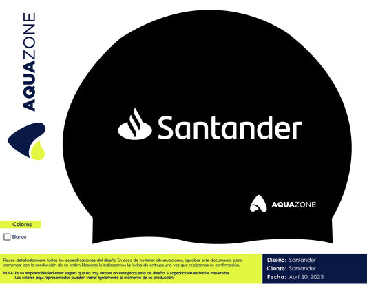 GORRA DE SILICON AQUA ZONE LISA NEGRA CON DOS LOGOS SANTANDER